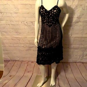 Black crochet lace SUE WONG cocktail dress  0